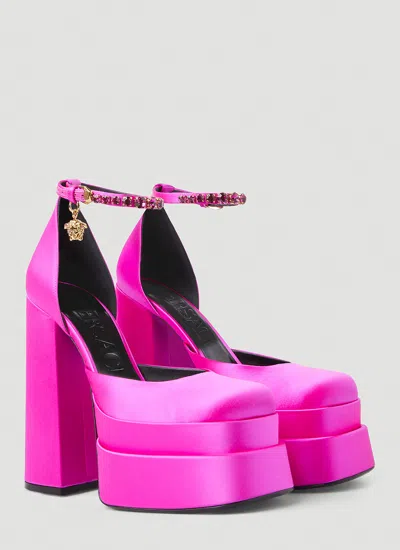 Versace Pink Medusa Aevitas Platform Heels In Pink