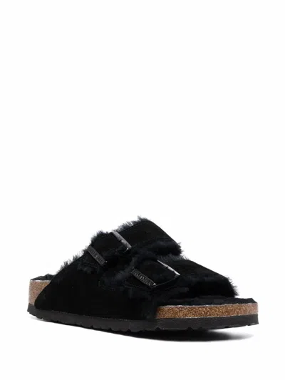 Shop Birkenstock Arizona Shearling Sandals In Black