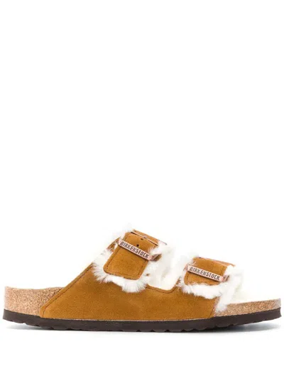 Shop Birkenstock Arizona Shearling Sandals In Brown