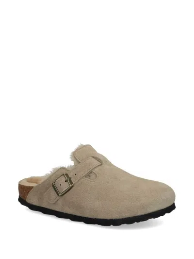 Shop Birkenstock Boston Shearling Slippers In Beige