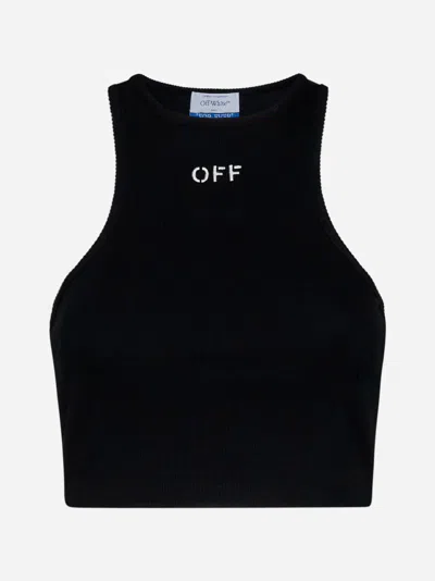 Shop Off-white Black Off Logo Ribbed Crop Top In Black,white