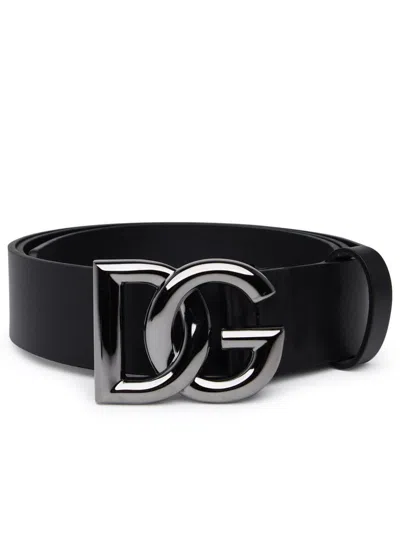 Dolce & Gabbana Men Dg Logo Leather Belt In Black