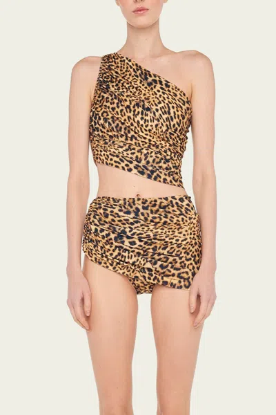 Norma Kamali Diana Leopard Shirred Bikini Top