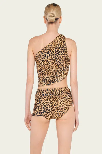 Norma Kamali Diana Leopard Shirred Bikini Top