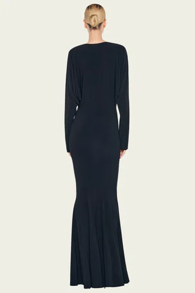 Norma Kamali Dolman V Neck Fishtail Gown In Black
