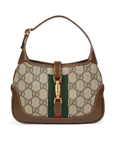 Gucci Jackie 1961 Small Webbing-trimmed Coated-canvas And Leather Shoulder Bag In Brown
