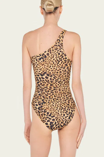 Norma Kamali One Shoulder Mio In Cheetah Patch