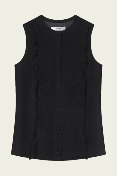 Frame Sleeveless Ruffle Trim Blouse In Black