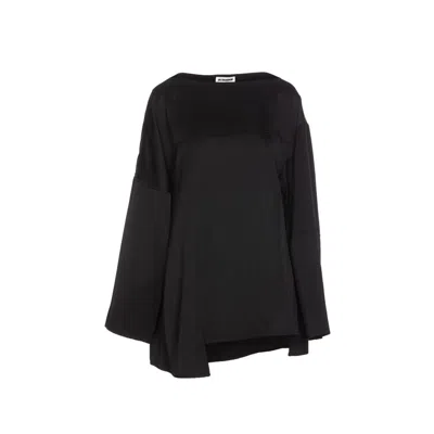 Jil Sander Asymmetrical Black Top With Unique Silhouette In Black