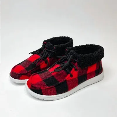 Gypsy Jazz Women's Mighty Sneaker Bootie In Red Buffalo Plaid In Multi