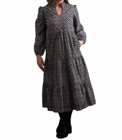 Mata Traders Norah Tiered Dress In Black Botanical In Multi