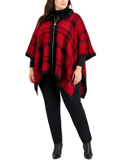 Anne Klein Womens Window Pane Layering Poncho Sweater In Multi