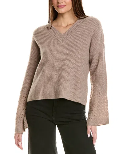 Design History Pointelle Sleeve Cashmere Sweater In Brown