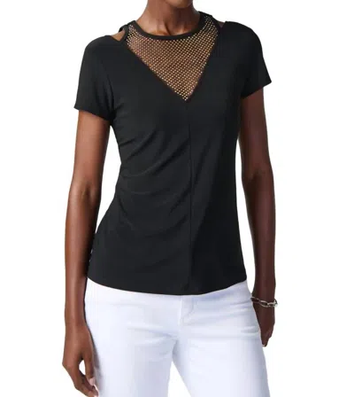 Joseph Ribkoff Silky Knit Rhinestone Mesh Top In Black In Black