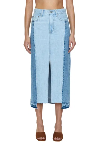 Pistola Alice Two-tone Fray Hem Midi Denim Skirt In Multi