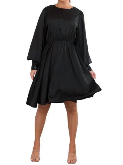 Vine & Love Sequin Detail Satin Dress In Black In Black