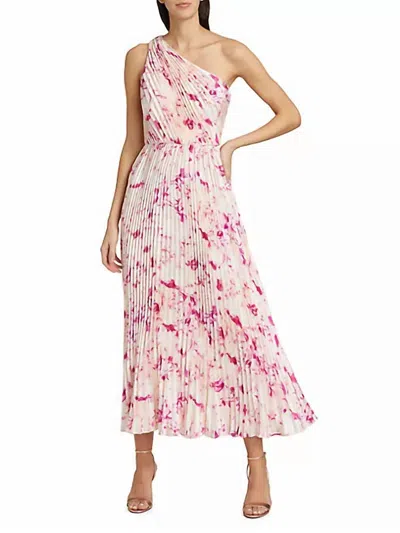 Monique Lhuillier Alina One Shoulder Midi Dress In French Rose In Pink