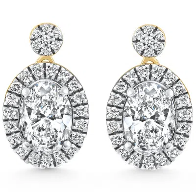 Pompeii3 3 1/2ct Oval Halo Dangle Diamond Earrings Yellow Gold Studs Lab Grown In Gold