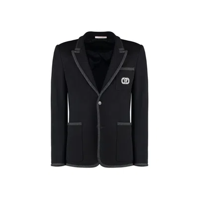 Shop Valentino Single Breasted Cotton Jacket In Black