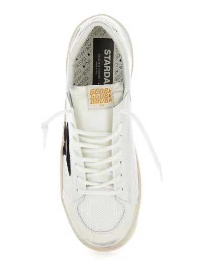 GOLDEN GOOSE 'STARDAN' WHITE LOW TOP SNEAKERS WITH STAR PATCH IN LEATHER AND FABRIC MAN 