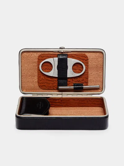F. Hammann Leather Cigar Case (3 Cigars)  Abask Luxury Gift In  Black