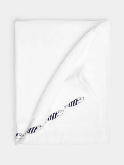 Loretta Caponi Striped Fish Hand-embroidered Cotton Bath Towel  Abask Luxury Gift