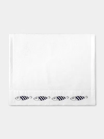 Loretta Caponi Striped Fish Hand-embroidered Cotton Hand Towel  Abask Luxury Gift