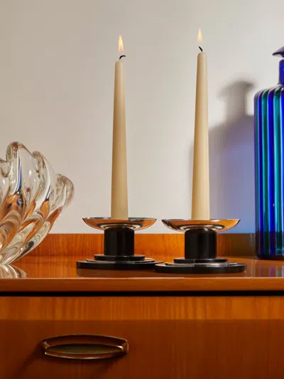 Antique And Vintage 1935 Wood And Solid Silver Candle Holders (set Of 2)  Abask Gift Set In  Black And Silver