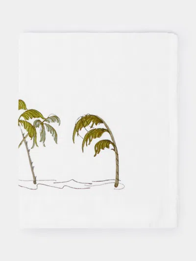 Loretta Caponi Palm Tree Hand-embroidered Cotton Bath Towel  Abask Luxury Gift