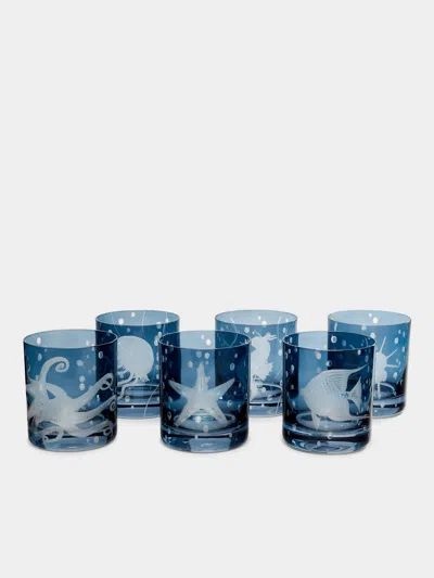 Artel Sea Life Hand-engraved Crystal Double Old Fashioned Glasses (set Of 6)