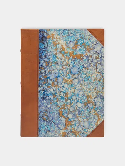 Giannini Firenze Hand-marbled Leather Bound Photo Album  Abask Luxury Gift In  Blue