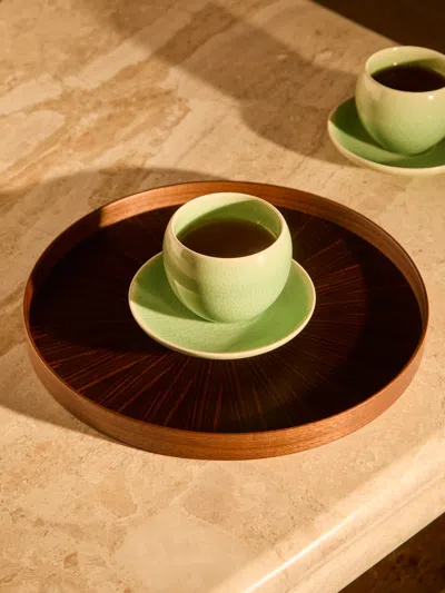 Mori Kougei Ebony Round Wood Tray  Abask Luxury Gift In  Brown