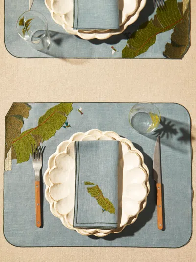 La Gallina Matta Banana Embroidered Linen Placemats (set Of 4)  Abask Gift Set