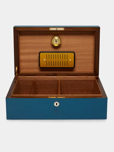 Giobagnara Santiago Leather Large Humidor Case (80 Cigars)  Abask Luxury Gift In  Blue