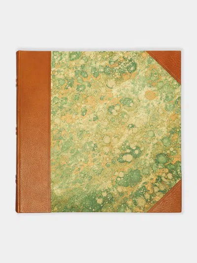 Giannini Firenze Hand-marbled Leather Bound Large Photo Album  Abask Luxury Gift In  Light Green And Brown