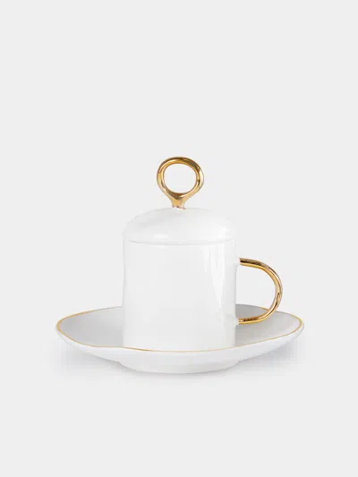 Feldspar Hand-painted 24ct Gold And Bone China Lidded Espresso Cup  Abask Luxury Gift