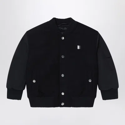 Givenchy Black Fabric Bomber Jacket With Logo Application In Black