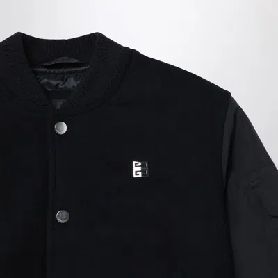 Givenchy Black Fabric Bomber Jacket With Logo Application In Black