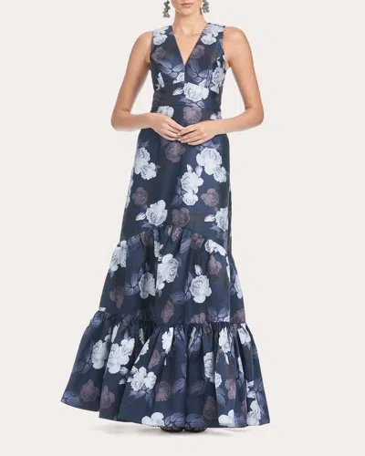 Sachin & Babi Rori Floral-print Flounce Tiered Gown In Blue