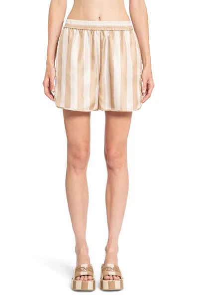 Fendi Silk Pequin Striped Waistband Shorts In Beige