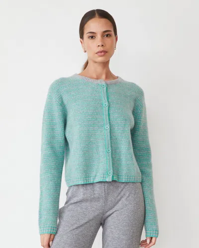 Monrow Cashmere Cardigan In Heather Grey/nile Stripe