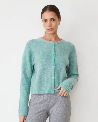 Monrow Cashmere Cardigan In Heather Grey/nile Stripe
