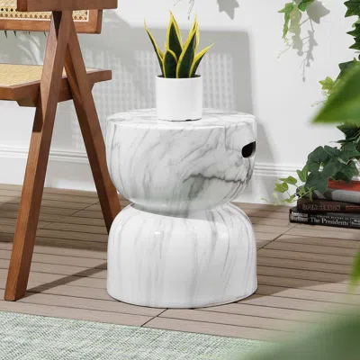 Jonathan Y Zakhai Contemporary Modern Marble Glaze Drum Indoor/outdoor Garden Stool