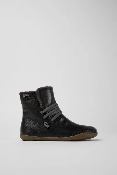 Camper Faux-fur Lined Leather Ankle Boots In Black