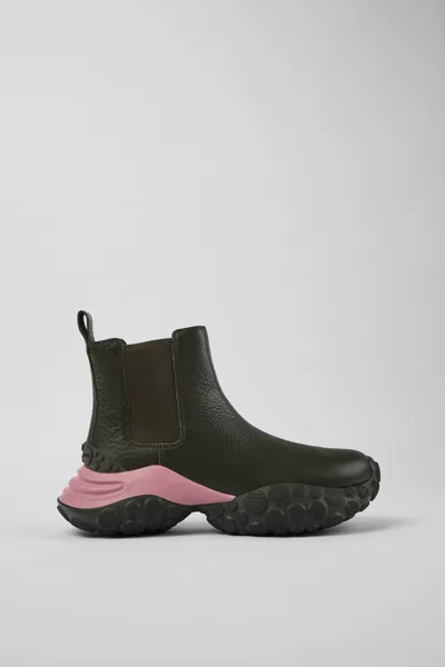 Camper Colour-block Panelled Leather Ankle Boots In Green