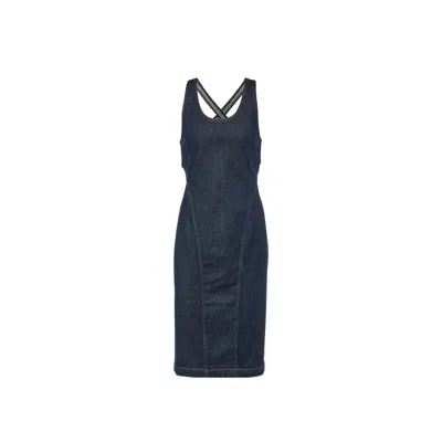 Alaïa Stretch Denim Midi Dress With Open Back In Blue
