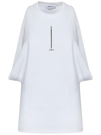 Alexander Mcqueen Ribbed Tank Top With Chain Closure In White
