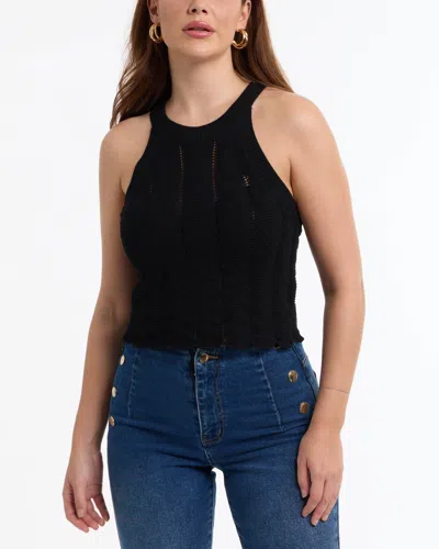 Bebe Women's Scallop Hem Pointelle Sweater Halter Top In Black