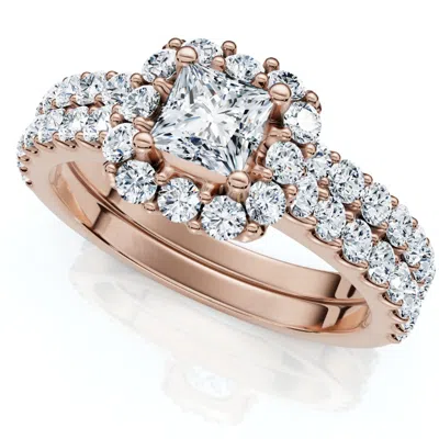 Pompeii3 1.50ct Princess Cut Halo Diamond Engagement Wedding Ring Set 14k Gold Lab Grown In Multi