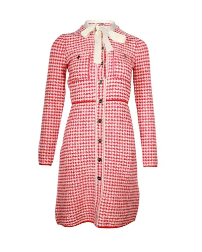 Sandro Houndstooth Button-up Dress In Red Cotton In Pink